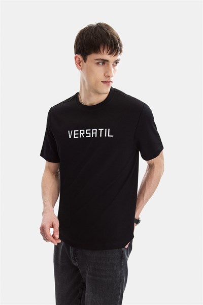 Siyah Regular Fit Bisiklet Yaka Tişört