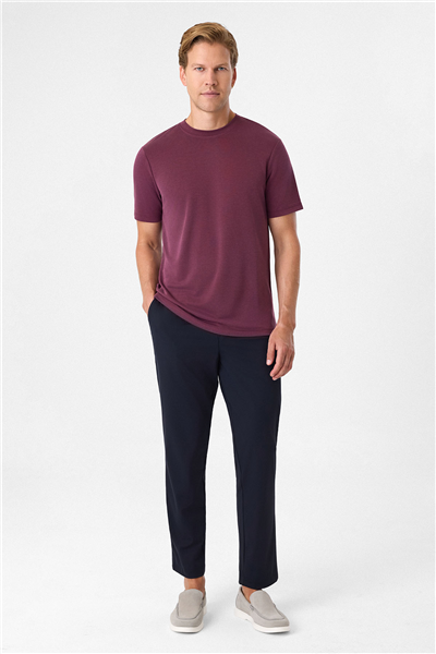 Regular Fit Bordo Bisiklet Yaka Tişört