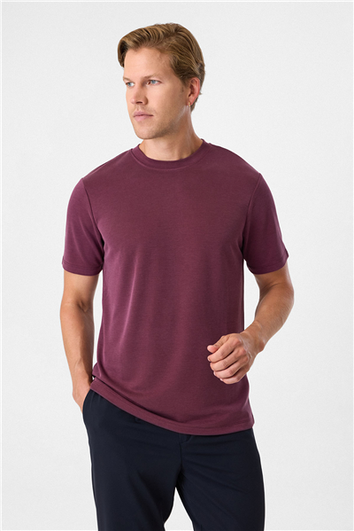 Regular Fit Bordo Bisiklet Yaka Tişört