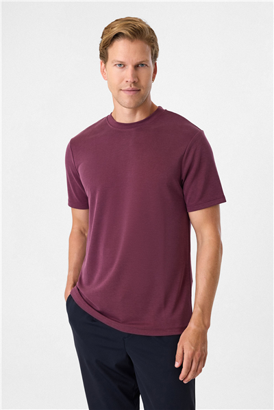 Regular Fit Bordo Bisiklet Yaka Tişört