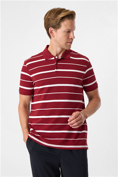 Regular Fit Bordo Düğmeli Polo Yaka Tişört