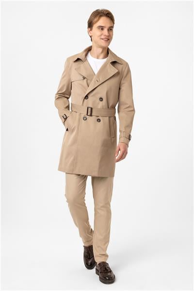 Bej Regular Fit Casual Kruvaze Trençkot