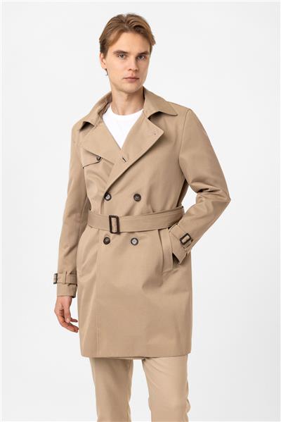 Bej Regular Fit Casual Kruvaze Trençkot
