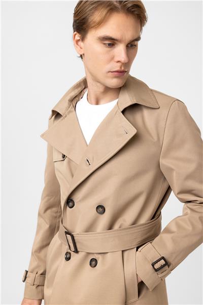 Bej Regular Fit Casual Kruvaze Trençkot