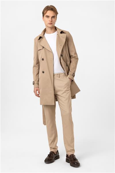 Bej Regular Fit Casual Kruvaze Trençkot