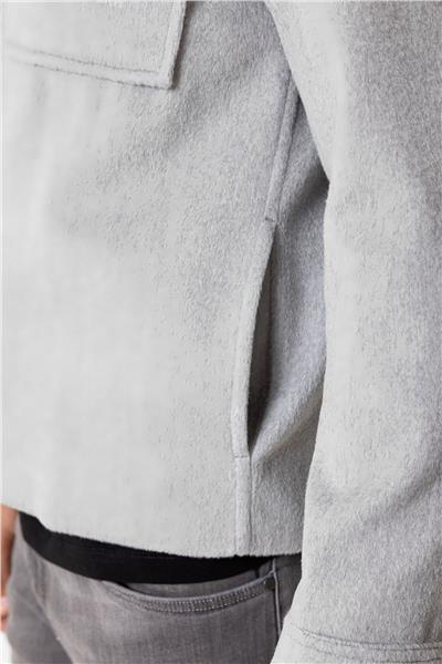 Açık Gri Regular Fit Cepli Gömlek Yaka Mont