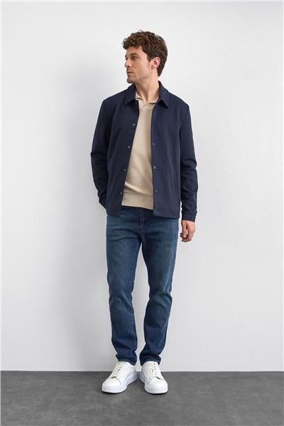 Lacivert Regular Fit Dıagonel Jakarlı Örme Mont Ceket