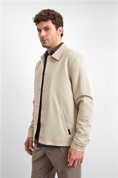 Bej Regular Fit Dıagonel Jakarlı Örme Mont Ceket