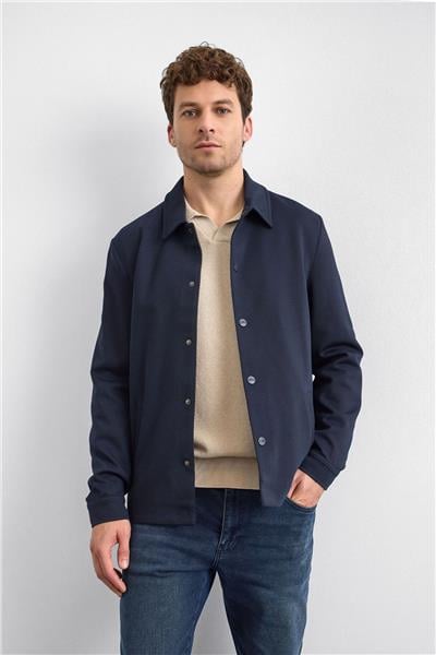 Lacivert Regular Fit Dıagonel Jakarlı Örme Mont Ceket