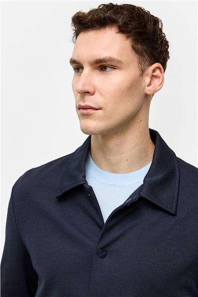 Lacivert Regular Fit Jakarlı Gömlek Yaka Mont