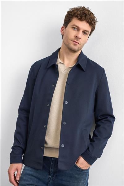 Lacivert Regular Fit Dıagonel Jakarlı Örme Mont Ceket