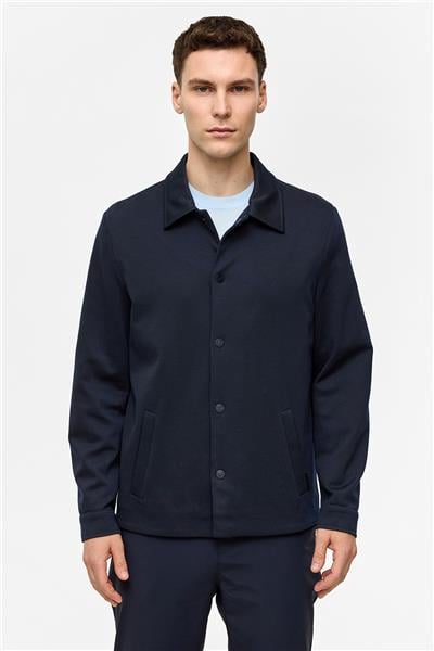 Lacivert Regular Fit Jakarlı Gömlek Yaka Mont