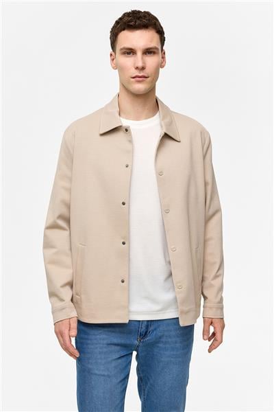 Bej Regular Fit Jakarlı Gömlek Yaka Mont