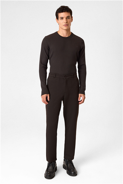 Regular Fit Diagonel Kahve Jogger Pantolon