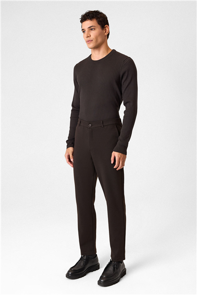 Regular Fit Diagonel Kahve Jogger Pantolon