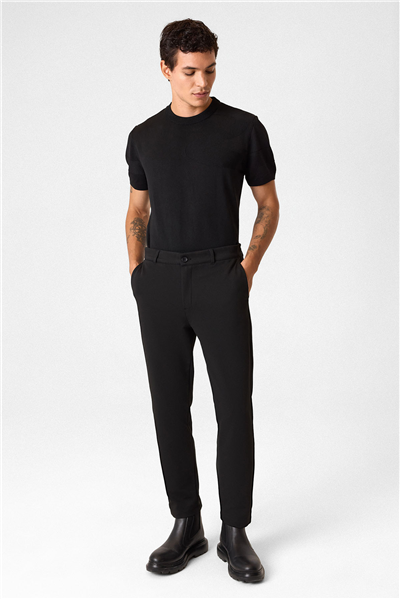 Regular Fit Diagonel Siyah Jogger Pantolon