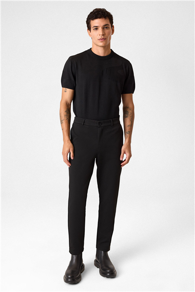 Regular Fit Diagonel Siyah Jogger Pantolon