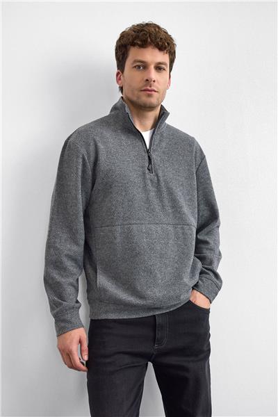 Gri Regular Fit Dik Yaka Sweatshirt