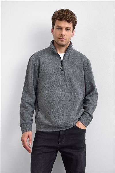 Gri Regular Fit Dik Yaka Sweatshirt