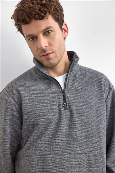 Gri Regular Fit Dik Yaka Sweatshirt