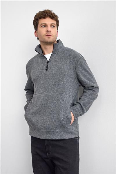 Gri Regular Fit Dik Yaka Sweatshirt
