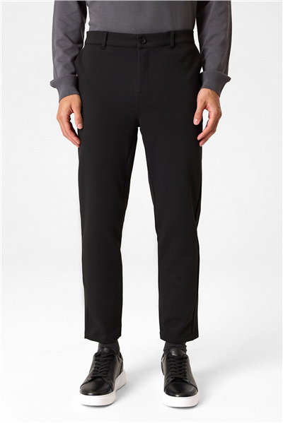 Siyah Regular Fit Diagonel Pantolon
