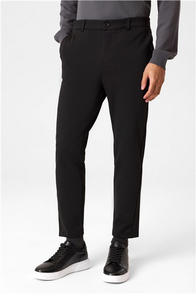 Siyah Regular Fit Diagonel Pantolon