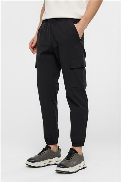 Siyah Regular Fit Dokuma Jogger Pantolon