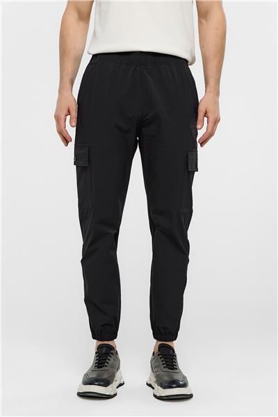 Siyah Regular Fit Dokuma Jogger Pantolon