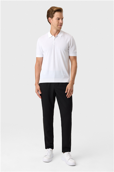 Regular Fit Düğmeli Beyaz Polo Yaka Tişört