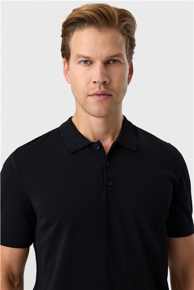 Regular Fit Düğmeli Siyah Polo Yaka Tişört