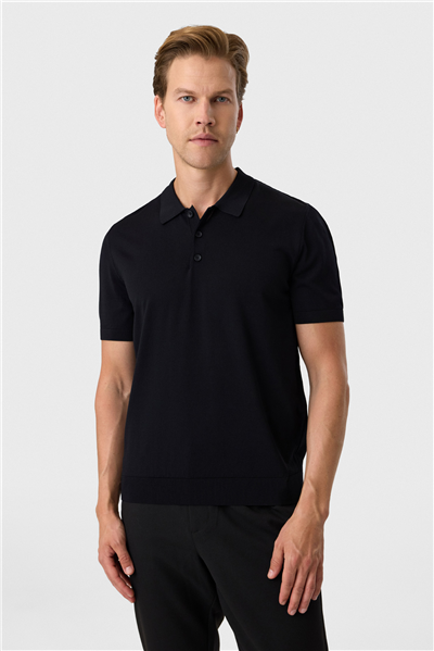 Regular Fit Düğmeli Siyah Polo Yaka Tişört