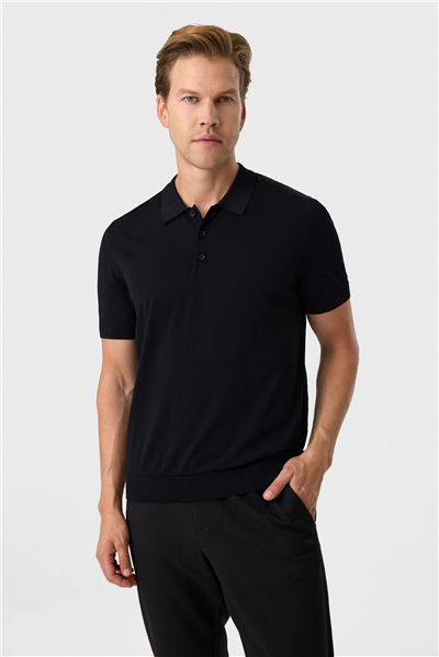 Regular Fit Düğmeli Siyah Polo Yaka Tişört
