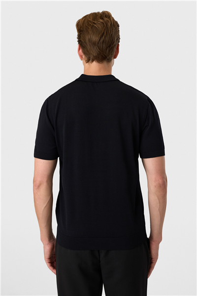 Regular Fit Düğmeli Siyah Polo Yaka Tişört