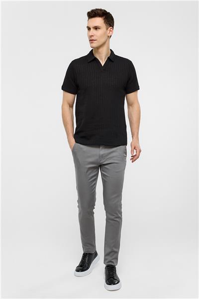 Siyah Regular Fit Düğmesiz Polo Yaka Tişört
