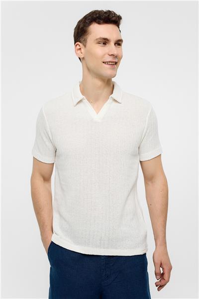 Beyaz Regular Fit Düğmesiz Polo Yaka Tişört