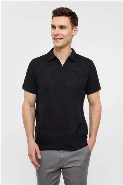 Siyah Regular Fit Düğmesiz Polo Yaka Tişört