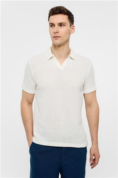 Beyaz Regular Fit Düğmesiz Polo Yaka Tişört