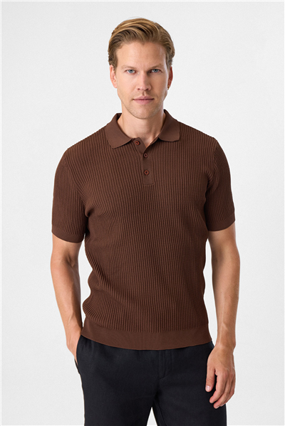 Regular Fit Düğmesiz Kahve Polo Yaka Tişört