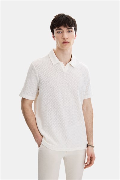 Bej Regular Fit Örme Polo Yaka Tişört