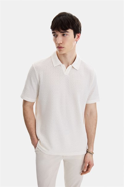 Bej Regular Fit Örme Polo Yaka Tişört