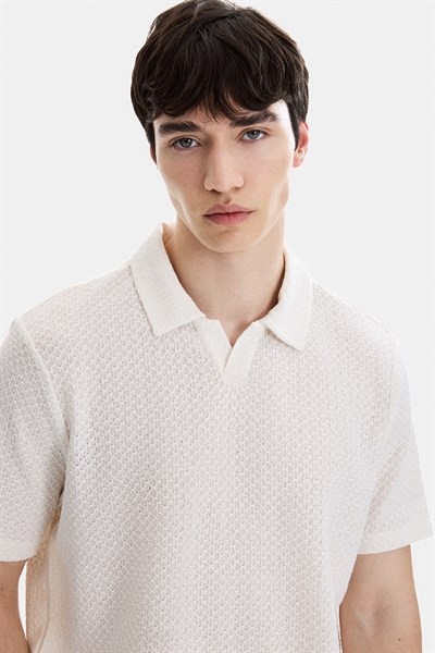 Bej Regular Fit Örme Polo Yaka Tişört