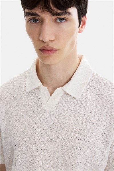 Bej Regular Fit Örme Polo Yaka Tişört