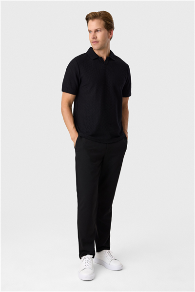 Regular Fit Düğmesiz Siyah Polo Yaka Tişört