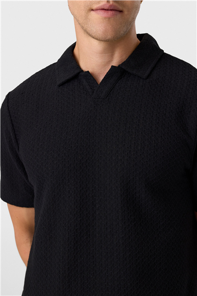 Regular Fit Düğmesiz Siyah Polo Yaka Tişört
