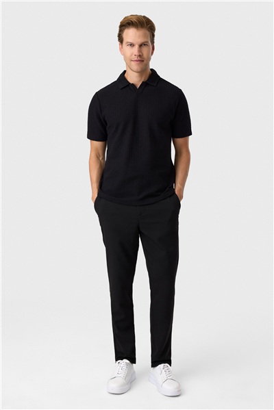Regular Fit Düğmesiz Siyah Polo Yaka Tişört