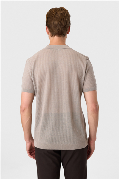 Regular Fit Düğmesiz Vizon Polo Yaka Triko 