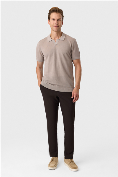 Regular Fit Düğmesiz Vizon Polo Yaka Triko 