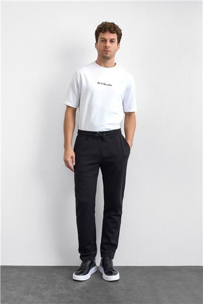 Siyah Regular Fit Düz Paça Jogger Pantolon