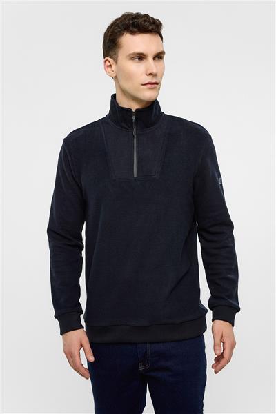 Lacivert Regular Fit Fermuarlı Balıkçı Yaka Sweatshirt